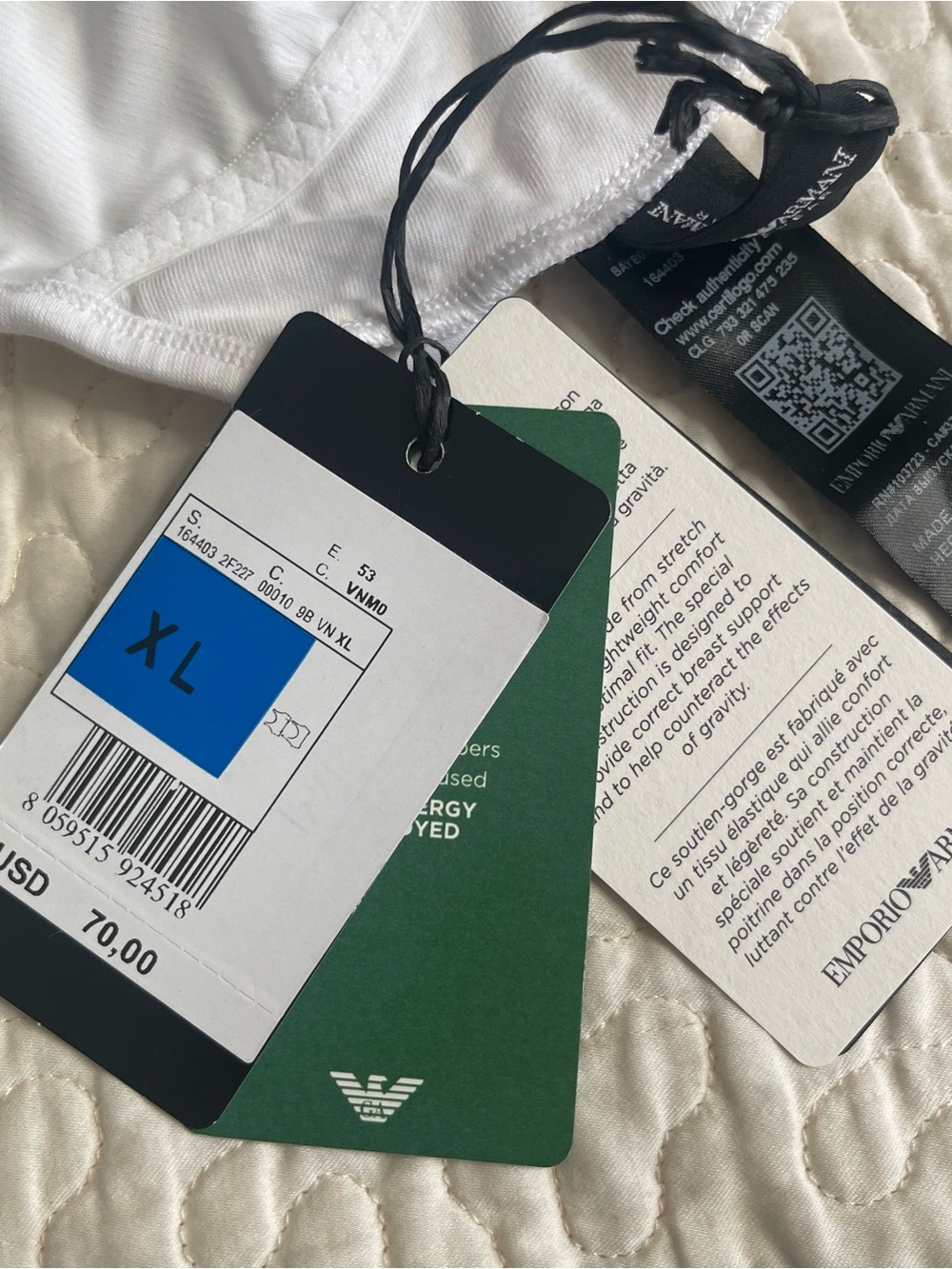 New with tags Emporio Armani Iconic Zero Gravity Bralette in White, size XL. - Picture 7 of 10